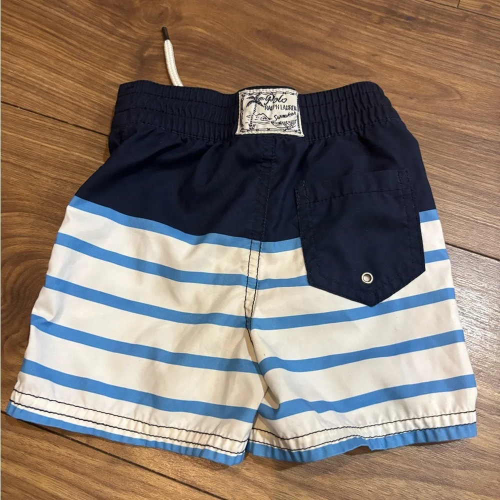 Ralph Lauren Navy,‎ Light Blue & White Striped Swim Shorts